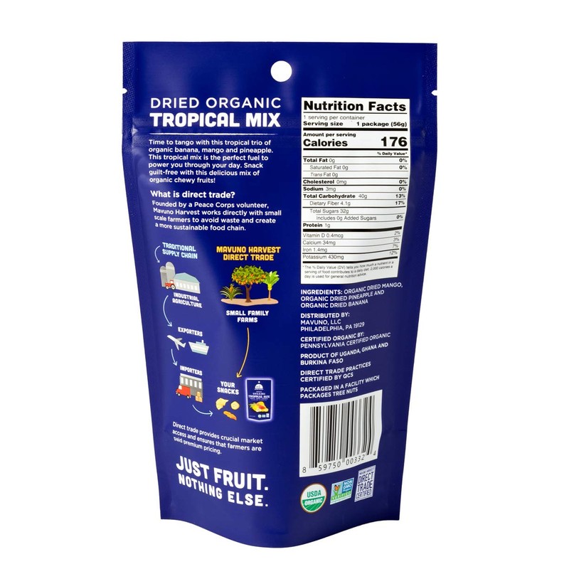 Mavuno Harvest Tropical Mix Dried Fruit Snack | Unsweetened Organic