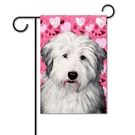 velumair Old English Sheepdog Hearts Garden Flags 12x 18 Inch Dog Lovers Gifts Garden Flag Dog Decor Seasonal Holiday Flag for Patio Lawn Outdoor Garden Decor