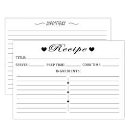 Remarkable Recipe Cards 4" x 6" Double Sided - Black and White Modern Style Premium Card Stock for Bridal Shower or Housewarming Party(50 Pack)