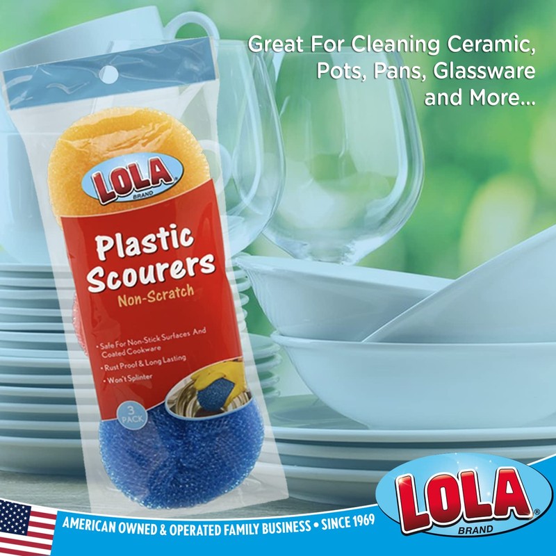 LOLA Plastic Mesh Scouring Pads - 18 Pack, 3.375" x
