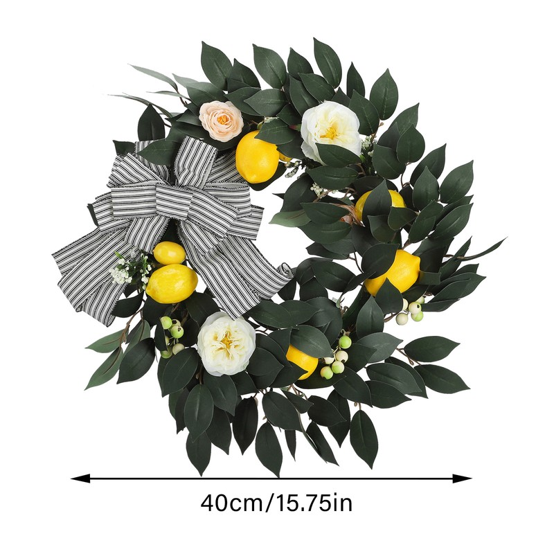 Summer Yellow Lemon Roses Wreath Front Door Artificial Spring Flowers