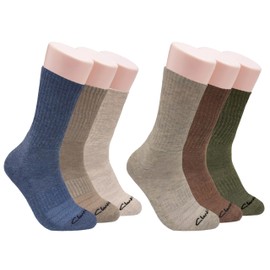 Clarks Men's Sport Half Cushion Crew Socks 6 Pair, Khaki/Brown/Olive/Denim/Shell/Stone, Men's 7-12 Shoe