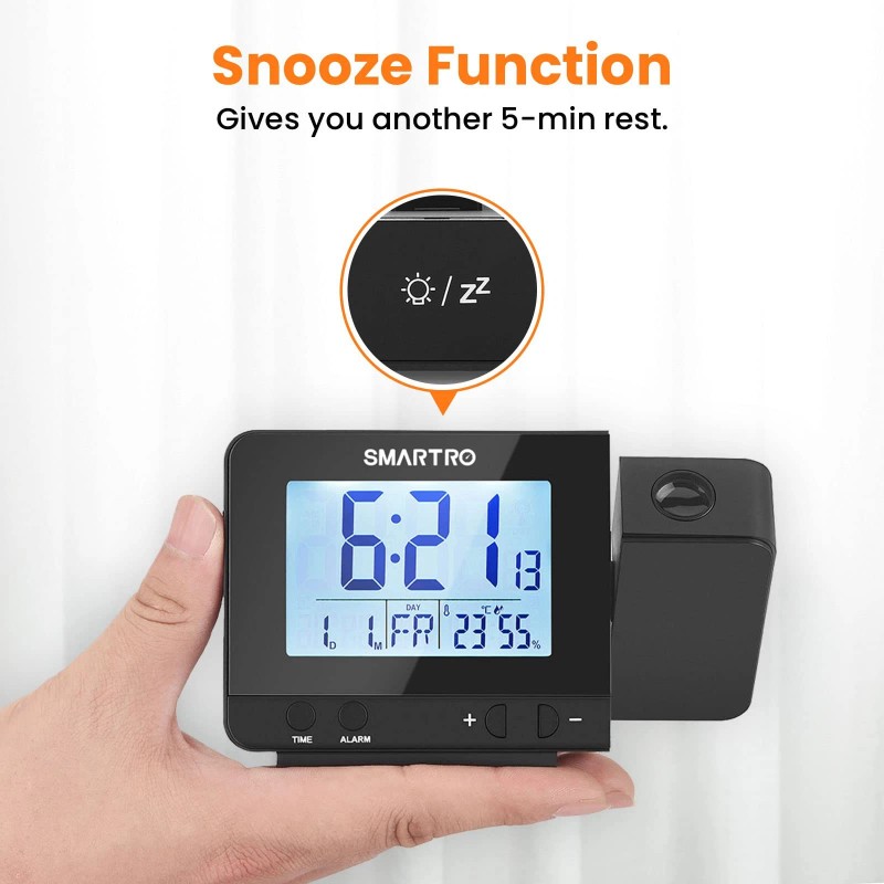 Smartro Digital Projection Alarm Clock For Bedrooms With Indoor Thermo