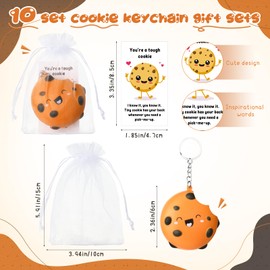 Hollowfly 10 Set Motivational Squishy Keychain Emotional Support Stress Relief Keychain with Positive Cards Bags Back to School Gifts Inspirational Gift for Students Dietitian (Cookie)