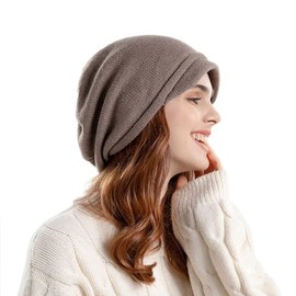 Kwatieh Women's Hat Scarf Set Hat Satin Lined Hat Women's Dark Blue Heated Hat Men's Hat Teddy Fleece Women's Hooded Hat for Men Gloves with Fur Women, khaki