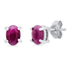 MAX + STONE 925 Sterling Silver Red Ruby Oval Stud Earrings for Women 5mm July Birthstone with Push Backs