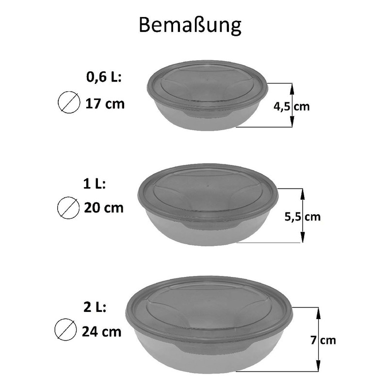 Pack of 3 Round Food Storage Containers Transparent Plastic with