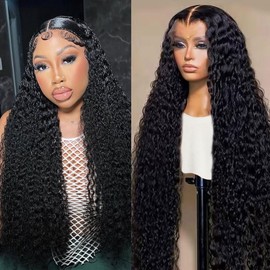 Momaksa Deep Wave Lace Front Wigs Human Hair 13X4 HD Transparent Lace Front wigs Human Hair 200 Density Guleless Deep Curly Human Hair Frontal Wigs For Women 22 Inch