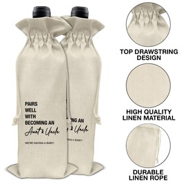 RNYJJ Pregnancy Announcement Wine Bag, Baby Announcements Gifts for New Aunt Uncle, Pairs Well With Becoming Aunt & Uncle Wine Gift Bag