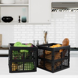 Utiao 18 L Collapsible Storage Crates, Square Plastic Crates, Black, 3 Pack