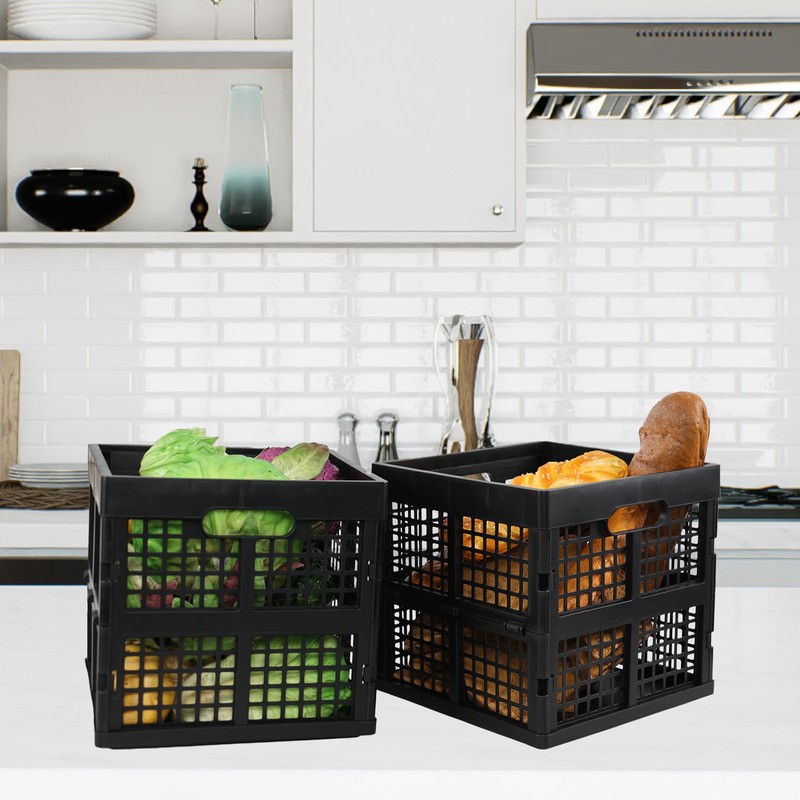 Utiao 18 L Collapsible Storage Crates, Square Plastic Crates, Black,
