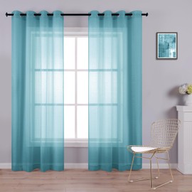KOUFALL - Cortinas transparentes de lino sintético con ojales, color verde azulado de 52 x 90 pulgadas de largo
