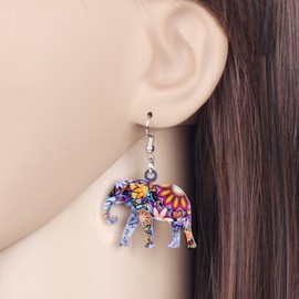 DUOWEI Cartoon Elephant Acrylic Earrings Jungle Animals Dangle Jewelry for Women Girls Teens Spring Summer Fancy Gifts, Acrylic metal, Sandstone