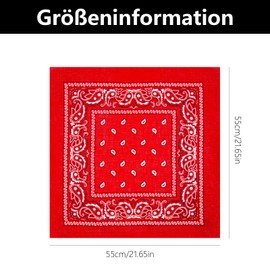 Pack of 2 Bandanas for Men and Women, Neckerchiefs, Cotton Bandanas for Unisex Scarf Binding Cloth, Headwear, Hair, Scarf, Paisley Pattern (Red + Black, 55 x 55 cm)
