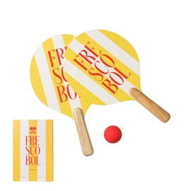 Printworks Beach Tennis – Frescobol Paddle Game Set in Yellow & White with Rackets, Ball & Carry Bag