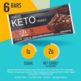 Ratio Soft Baked Bars, Chocolate Brownie, 1g Sugar, Keto Friendly, 5.34 oz (6...