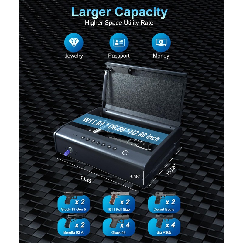 PINEWORLD Gun Safe, Biometric Gun Safes For Handgun, Pistol Safe