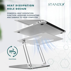 Standly Adjustable Laptop Stand for Desk – Portable Multi-Angle Laptop Riser with Heat Vent, Ergonomic Laptop Holder for MacBook, iPads, Tablets & 10-16” Laptops (Silver)