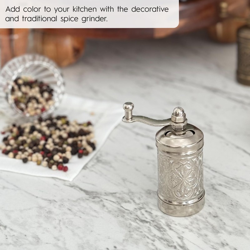 Glios Decorative Handmade Black Pepper Grinder, Refillable Turkish Spice Mill