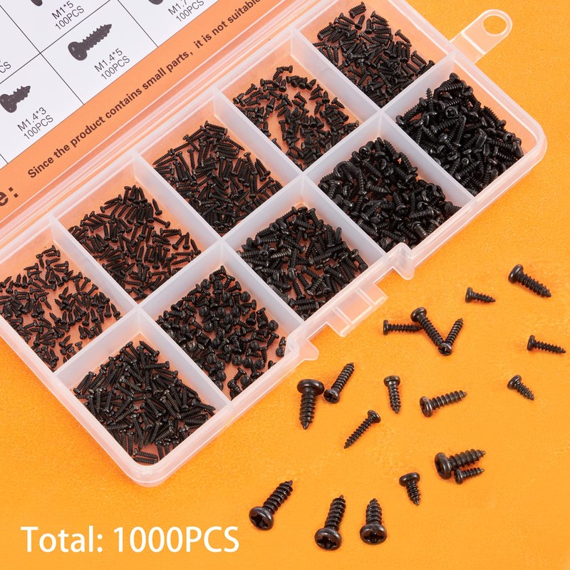 LYJEE Small Screws Assortment Kit, 1000pcs Miniature Phillips Replacement Screws