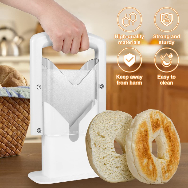 Bagel Slicer, Stainless Steel Bagel Precision Cutter with Safety Handle,