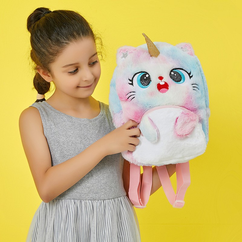 Cat Backpack Girls Plush Colorful Cute Bookbags School Bags Gift