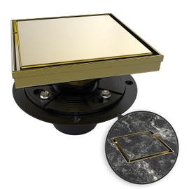 WEBANG 6 Inch Square Shower Drain Gold Floor Drain with Flange Reversible 2-in-1 Cover Tile Insert Grate Removable SUS304 Stainless Steel CUPC Certified Brushed Gold