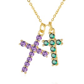 Monetshe Anniversary Birthday Gifts for Her Wife Double Cross Pendant Necklaces Silver Amethyst Emerald Necklace February May Birthstone Necklace