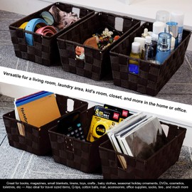 homyfort Woven Shelf Storage Tote Basket Bins Container, Storage Boxes Cube Organizer with Built-in Handles for Bedroom, Office, Closet, Clothes, Kids Room, Nursery 3pk(Brown)