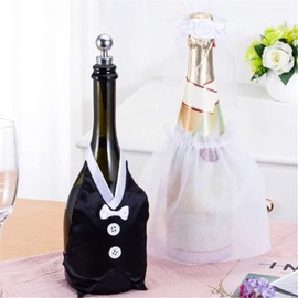 Htppzjr 1 Set Bride and Groom Wine Bottle Covers- Wine bottle dress-up for Weddings Wedding Gifts For the Couple Fun Wine Bottle Covers Wedding Centerpieces Decorations