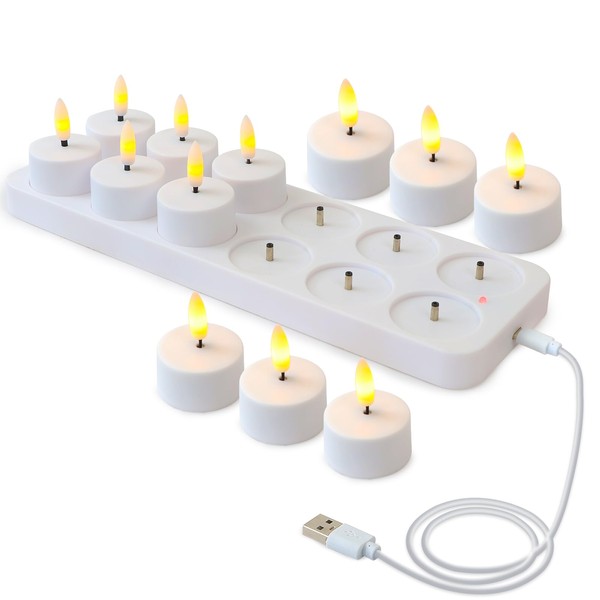 TKNOUS Rechargeable Flameless Candles Set of 12 LED Tealight Candles
