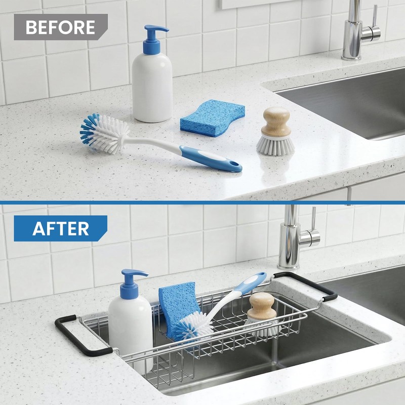 TreeLen Over The Kitchen Sink Caddy Sponge Holder Organizer Drying