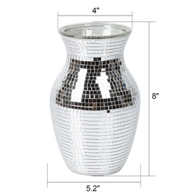 Silver Vase for Flower - Mosaic Glass Vase for Decor Disco Vases for Fashion Home Table Decoration Wedding Flower Arrangeme