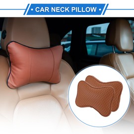 VekAuto 2 Pcs Car Neck Pillow, Bone Shaped Car Seat Headrest Pillow Universal for Neck Back Breathable Faux Leather Brown