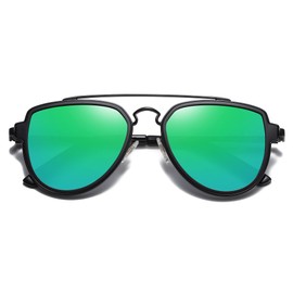 SOJOS Retro Polarized Double Bridge Sunglasses for Men Women Mirrored Lens SJ1051 with Black Frame/Green Mirrored Lens
