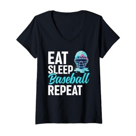 Womens Eat Sleep Baseball Repeat Ice Cream Dripping Drip Baseball V-Neck T-Shirt