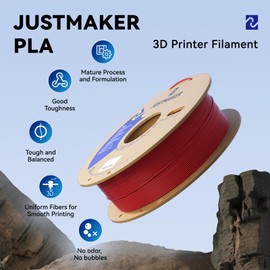 JUSTMAKER PLA 3D Printer Filament, Upgrade Cardboard Spool, Print with Most 3D Printers, Dimensional Accuracy +/-0.03mm, 1.75mm, 1kg, Copper
