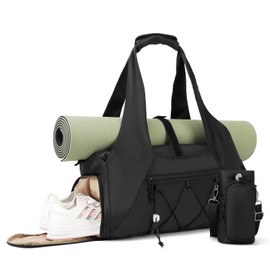 FULONEEI Gym Bag for Women, Yoga Mat Bag with Shoe Compartment and Wet Pocket, Sport Yoga Gym Bag with Yoga Strap, Carryall Yoga Tote Bag, Black