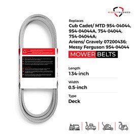754-04044, 954-04044A 50" Deck Belt Replacement for Cub Cadet - Belt Length 134" - Heavy-Duty, Durable, Aramid Cord Belt - Compatible with Massey Ferguson, MTD, Ariens, Gravely