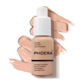 PHOERA Foundation Makeup, Flawless Soft Matte Oil Control Liquid Foundation, Full Coverage Mattle Oil-Control Concealer for Older Women, Great Choice For Gift (#103 Warm Peach)