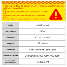 H360EGM-00 360W Power Supply Compatible with Dell Optiplex 3050 7050 7060 3050MT 7050MT 7060MT Vostro 3668 3669 SFF D360E001L L360EGM-00 8HKG7