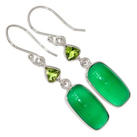 Green Onyx & Peridot 925 Sterling Silver Earrings Jewelry ALLE-18616