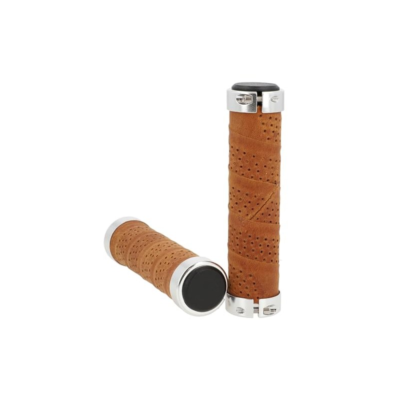Gusti Nairo Q. Genuine Leather Handlebar Grip Brown Leather Metal