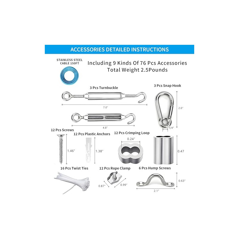 Globe String Light Suspension Kit, Outdoor Light Guide Wire, Vinyl