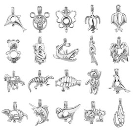 LGSY 10Pcs Random Animals Cage Pendants for Pearl Jewelry Making Silver Plated, Design Pearl Cage Pendants for Women