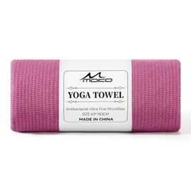 MoKo Hot Yoga Towel, Non-Slip Yoga Mat Towel with Grip Dots, 74.4"×27.3" Yoga Mat Cover for Pilates, Fitness, Meditation, Swimming Pool, Beach, Travel Yoga Mat with Corner Pockets, Magenta