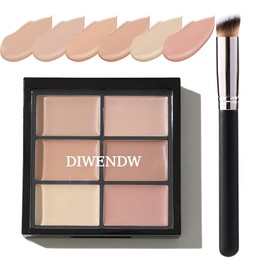 6 Colors Correcting Concealer Palette,Colors Corrector Palette,Moisturizing Full Coverage Liquid Foundation Cream Contour Makeup Palette with Brush