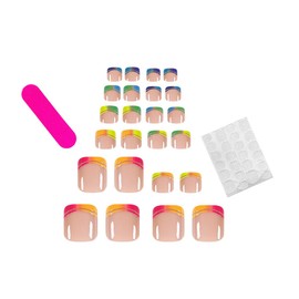 24Pcs Colorful French Press on Toe Nails Short QUNQINLI Fake Toenails with Rainbow French Ombre Design Glossy False Toe Nails Summer Glue on Toenails Nude Stick on Toe Nails Kit for Women