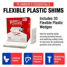 The Original Wobble Wedge Flexible Plastic Shims-Made in USA- Multi-Purpose Leveling Shim for Home Improvement, Furniture & Toilet Leveler, White Plastic Wedges for Tables, Wood Floors & Tile, 30 Pack