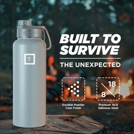 IRON °FLASK Camping & Hiking Hydration Flask with 3 Lids - Stainless Steel, Double Walled & Vacuum Insulated Water Bottle - Leak Proof & BPA Free (Elemental Gray, Spout - 40 oz)